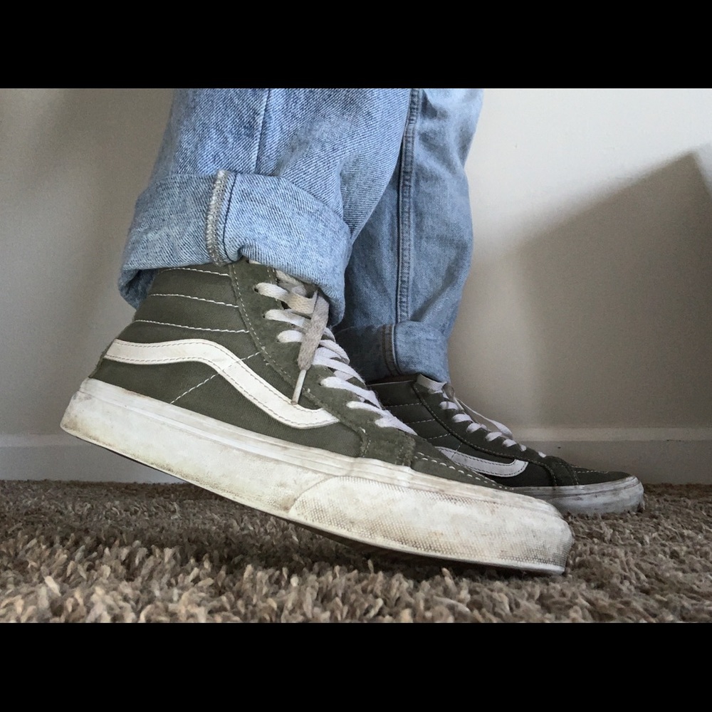 Olive green slim old school high top vans